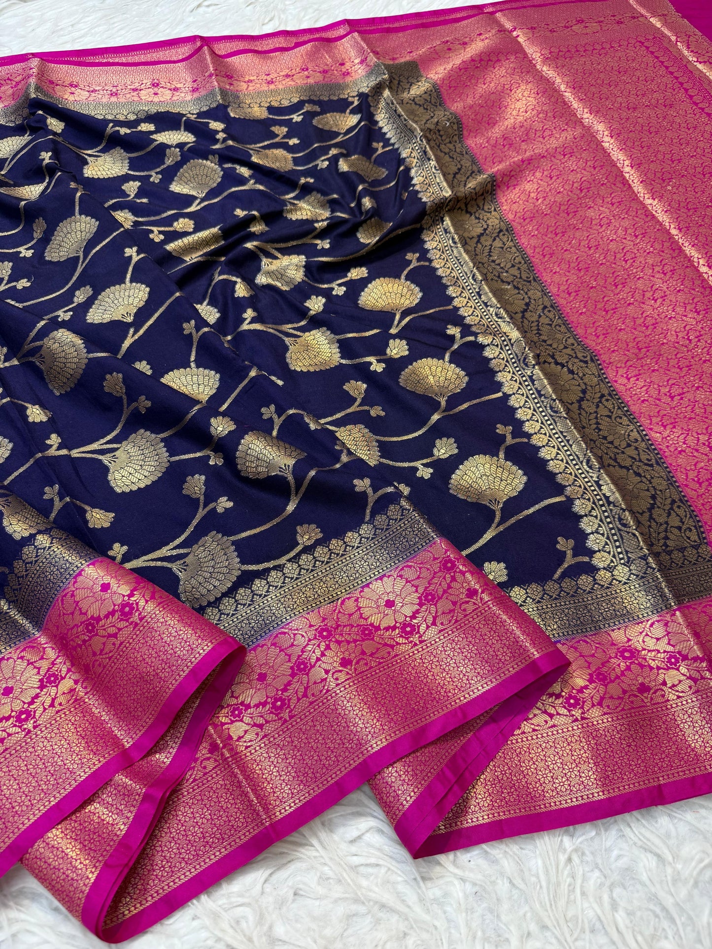 Navy Blue Dupion Silk Premium Banarasi Saree