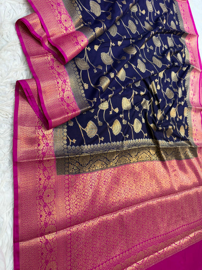 Navy Blue Dupion Silk Premium Banarasi Saree