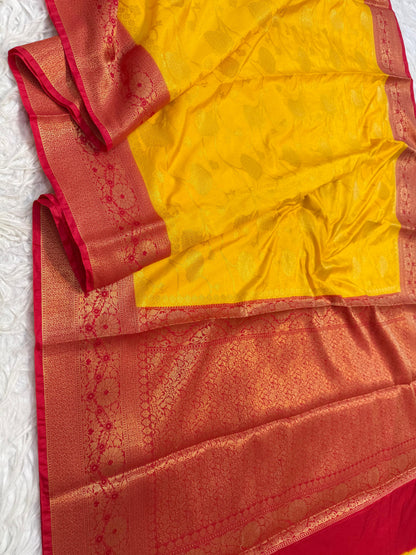 Gold And Red Dupion Silk Premium Banarasi Saree