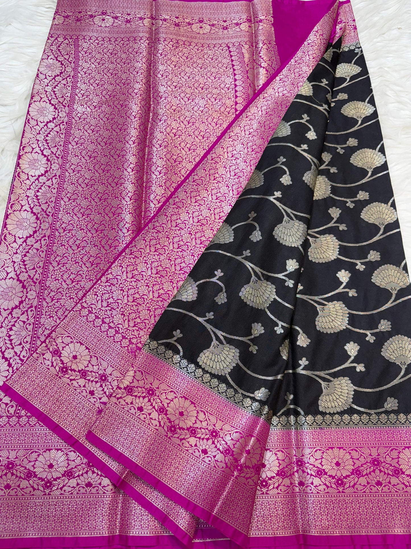 Black And Magenta Dupion Silk Premium Banarasi Saree