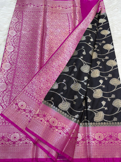 Black And Magenta Dupion Silk Premium Banarasi Saree