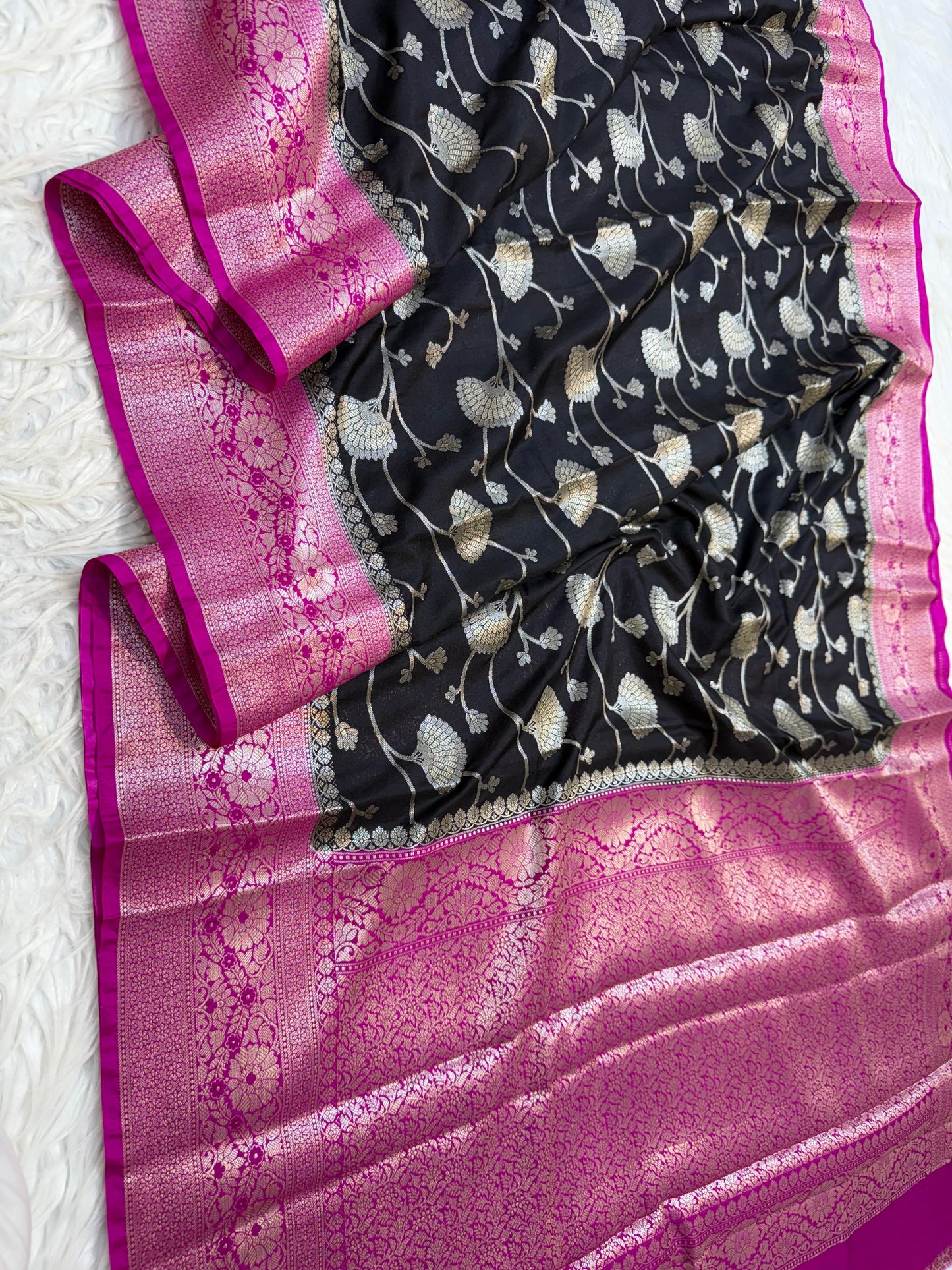 Black And Magenta Dupion Silk Premium Banarasi Saree