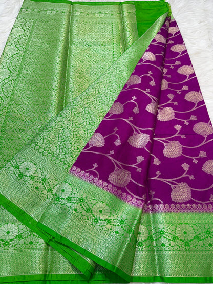 Magenta And Green Dupion Silk Premium Banarasi Saree