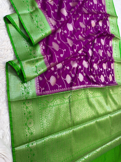Magenta And Green Dupion Silk Premium Banarasi Saree