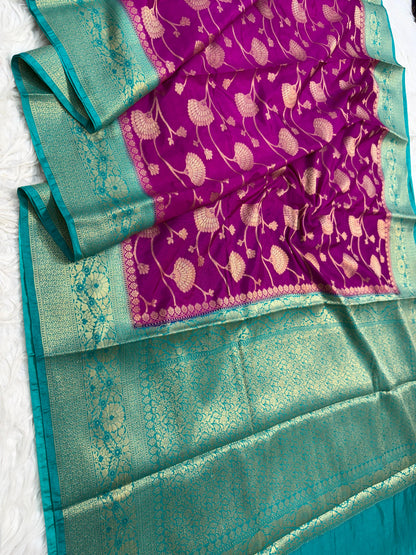 Magenta And Peacock Dupion Silk Premium Banarasi Saree