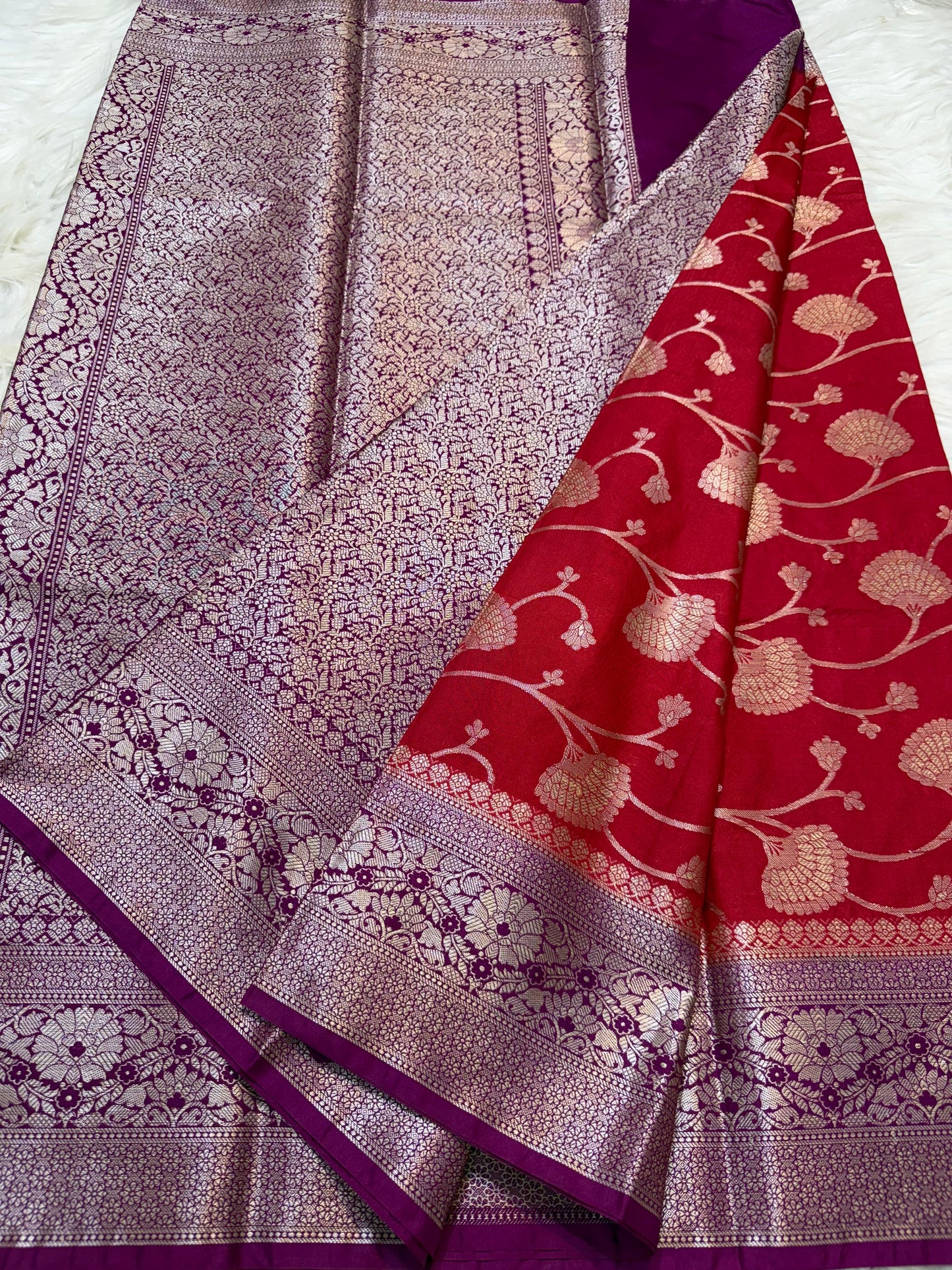 Red  Dupion Silk Premium Banarasi Saree