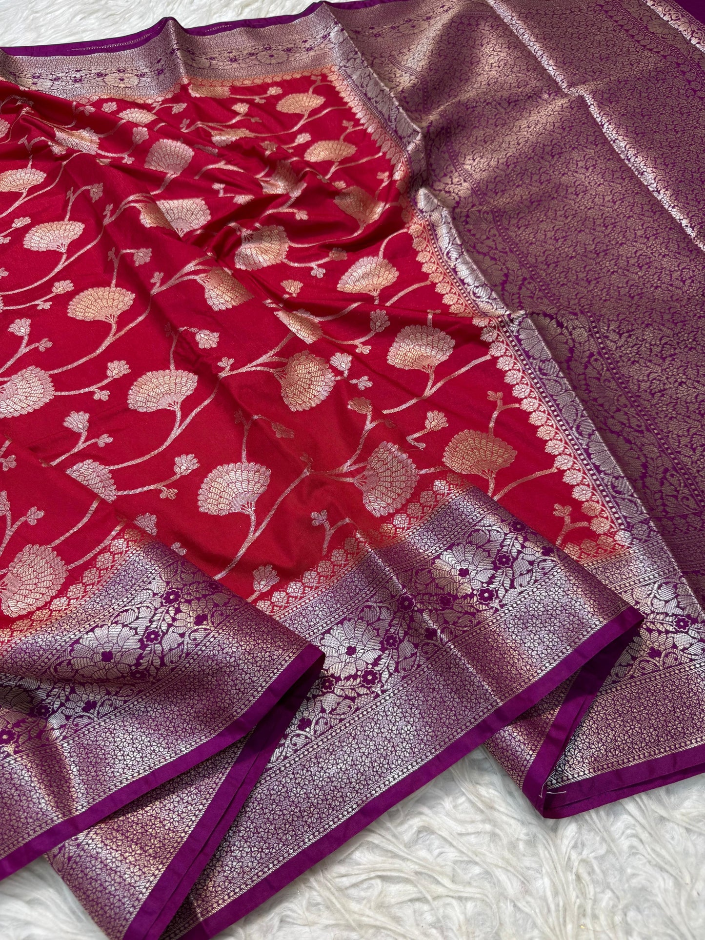 Red  Dupion Silk Premium Banarasi Saree