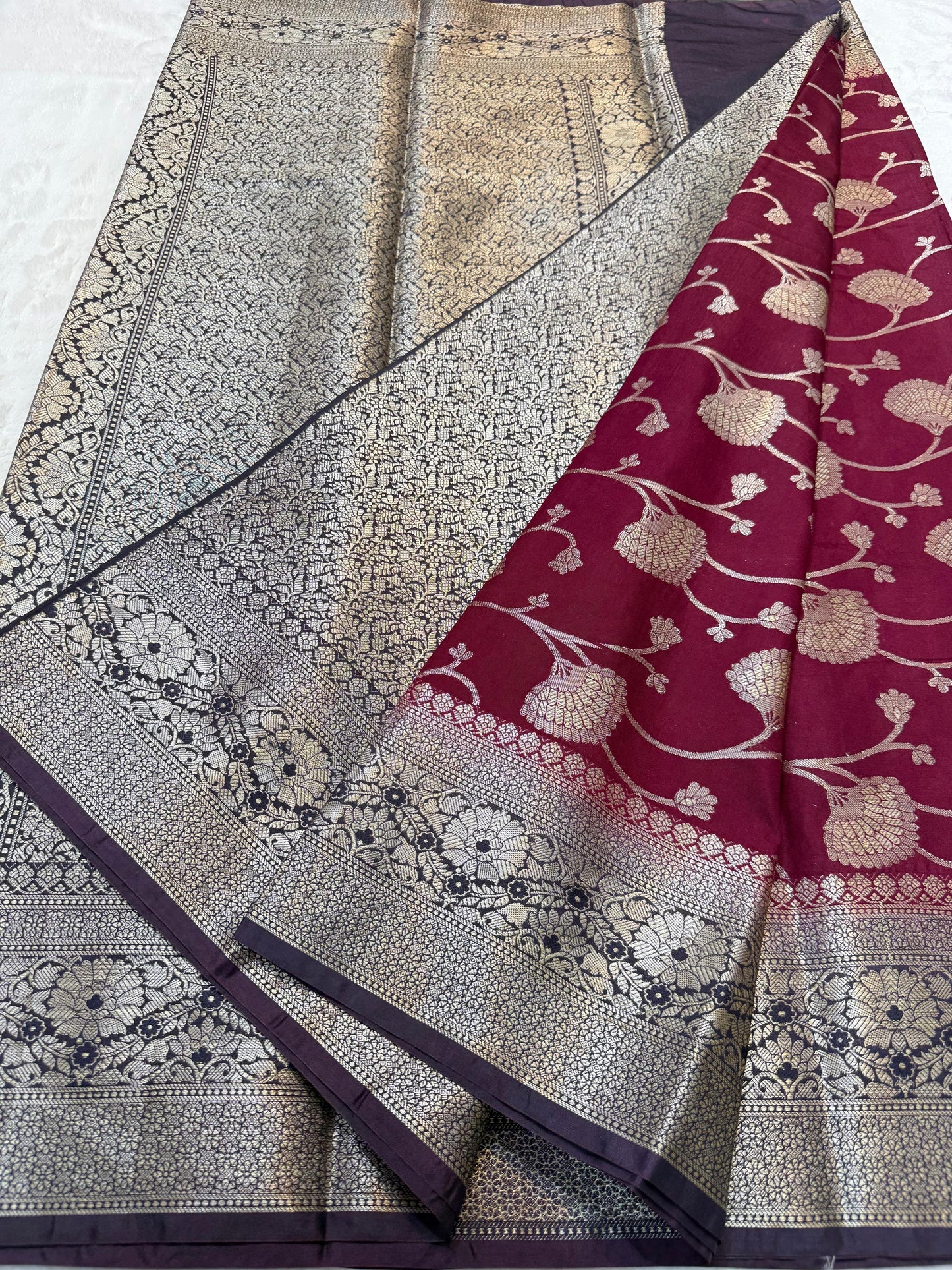 Maroon And Black Dupion Silk Premium Banarasi Saree