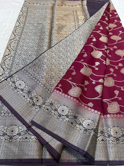 Maroon And Black Dupion Silk Premium Banarasi Saree