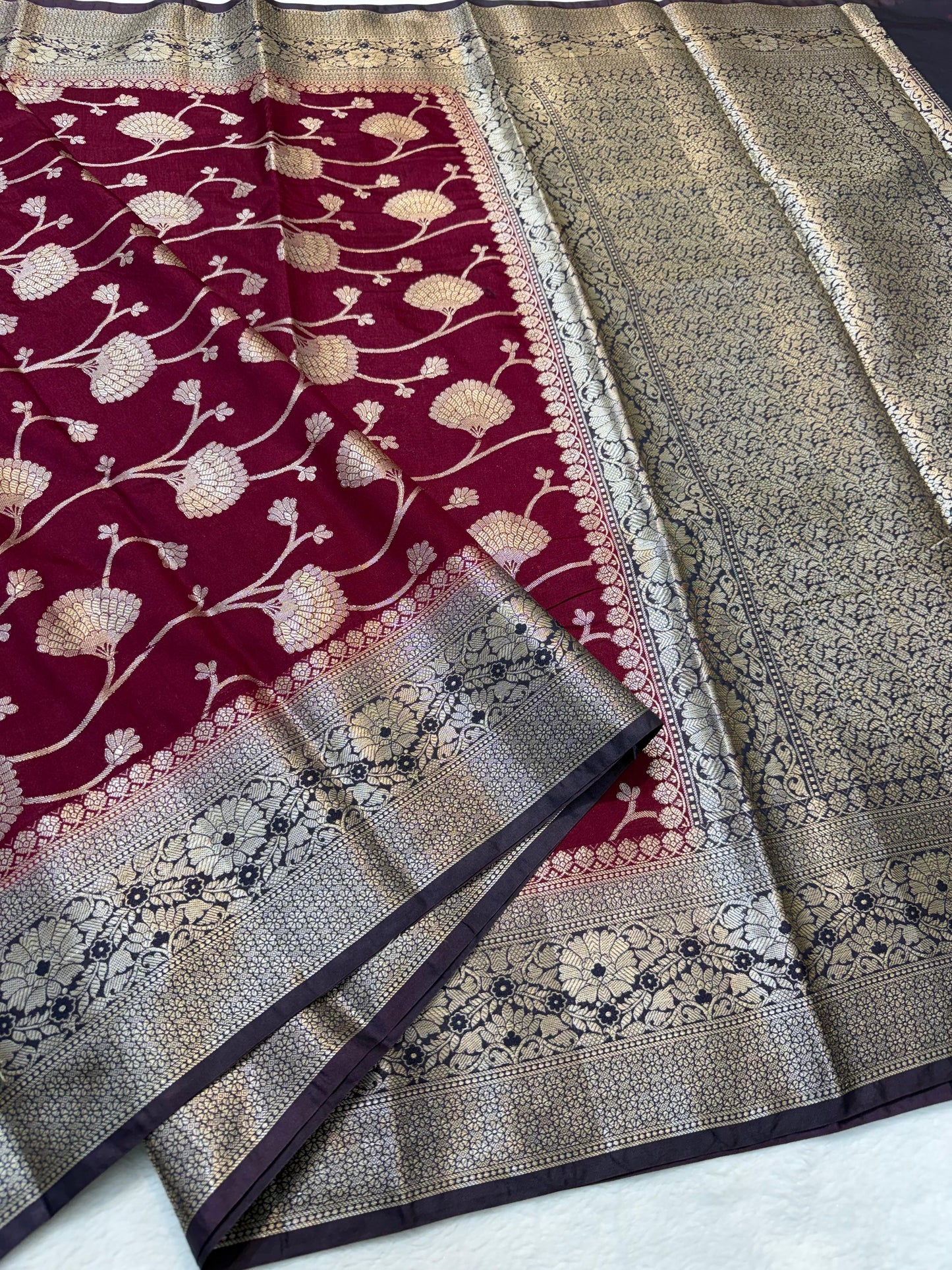 Maroon And Black Dupion Silk Premium Banarasi Saree