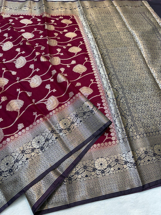 Maroon And Black Dupion Silk Premium Banarasi Saree