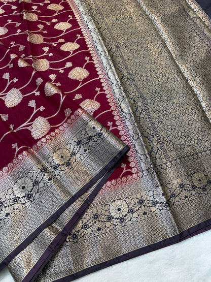 Maroon And Black Dupion Silk Premium Banarasi Saree