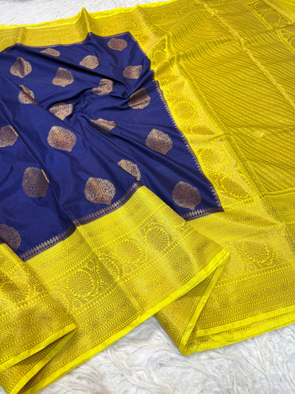 Blue And Gold Dupion Silk Premium Banarasi Saree