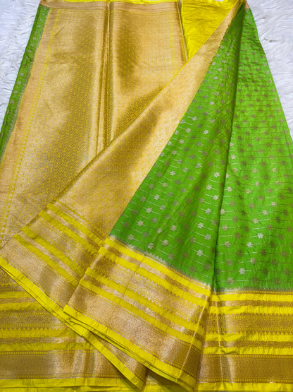 Green And Gold Dupion Silk Premium Banarasi Saree