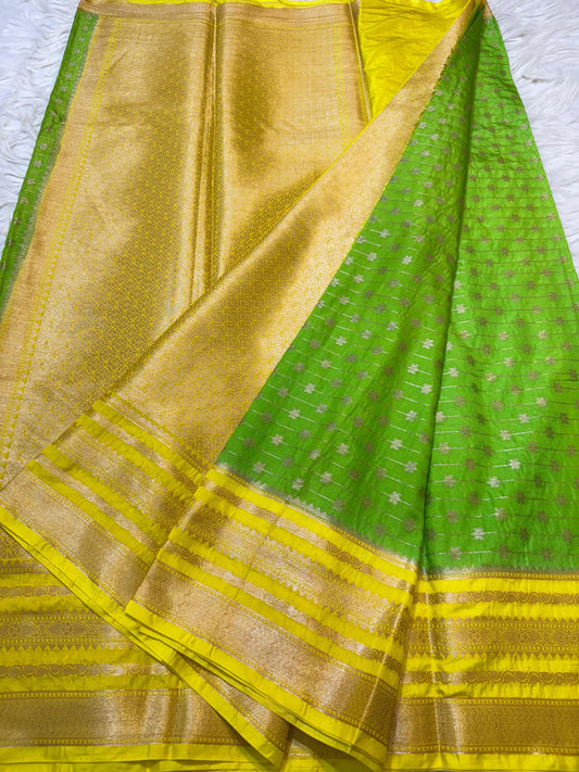 Green And Gold Dupion Silk Premium Banarasi Saree