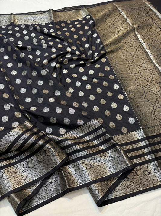 Black Dupion Silk Premium Banarasi Saree