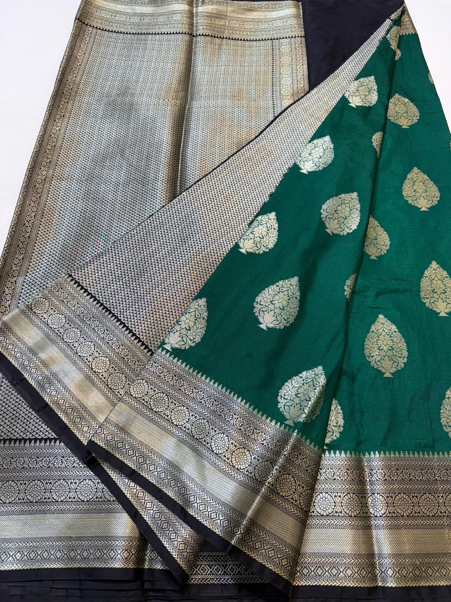 Bottle Green  Dupion Silk Premium Banarasi Saree