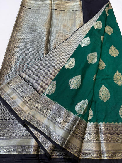 Bottle Green  Dupion Silk Premium Banarasi Saree