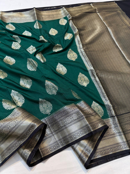 Bottle Green  Dupion Silk Premium Banarasi Saree
