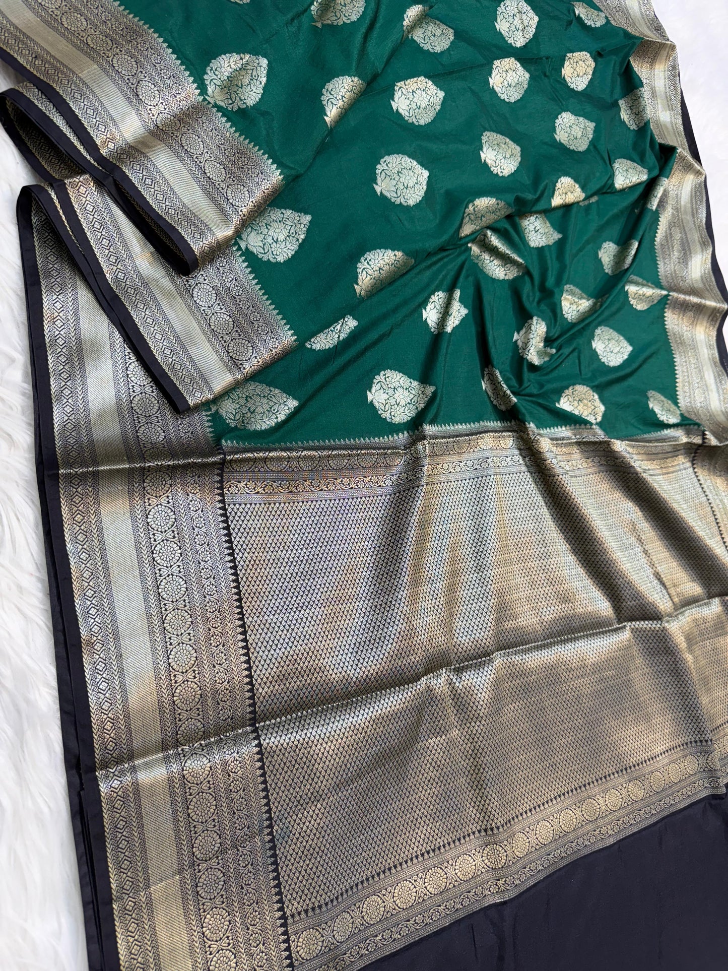 Bottle Green  Dupion Silk Premium Banarasi Saree