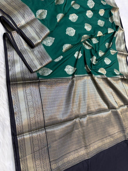 Bottle Green  Dupion Silk Premium Banarasi Saree