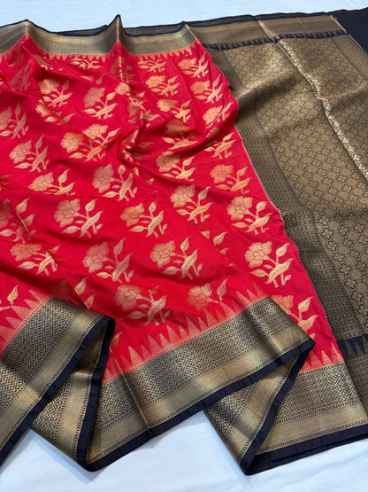 Red And Black Dupion Silk Premium Banarasi Saree