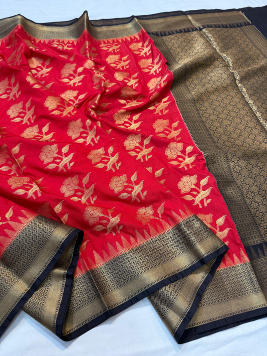 Red And Black Dupion Silk Premium Banarasi Saree