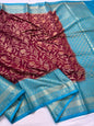 Burgundy And Firozi Dupion Silk Premium Banarasi Saree