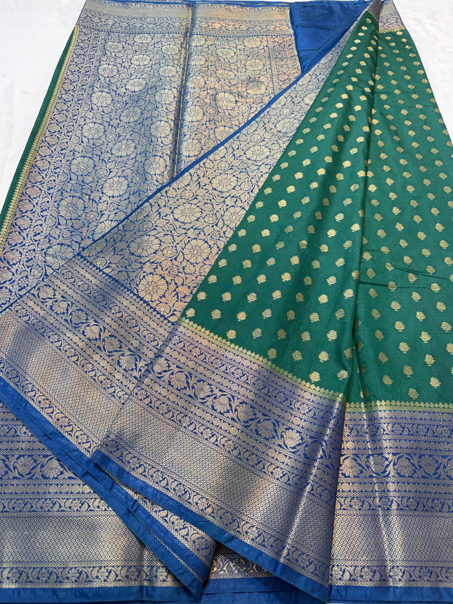Green And Blue Dupion Silk Premium Banarasi Saree