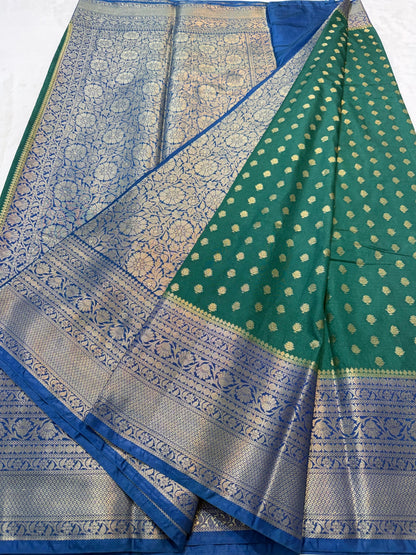 Green And Blue Dupion Silk Premium Banarasi Saree