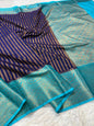 Blue And Firozi Dupion Silk Premium Banarasi Saree