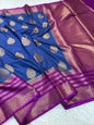 Blue And Magenta Dupion Silk Premium Banarasi Saree