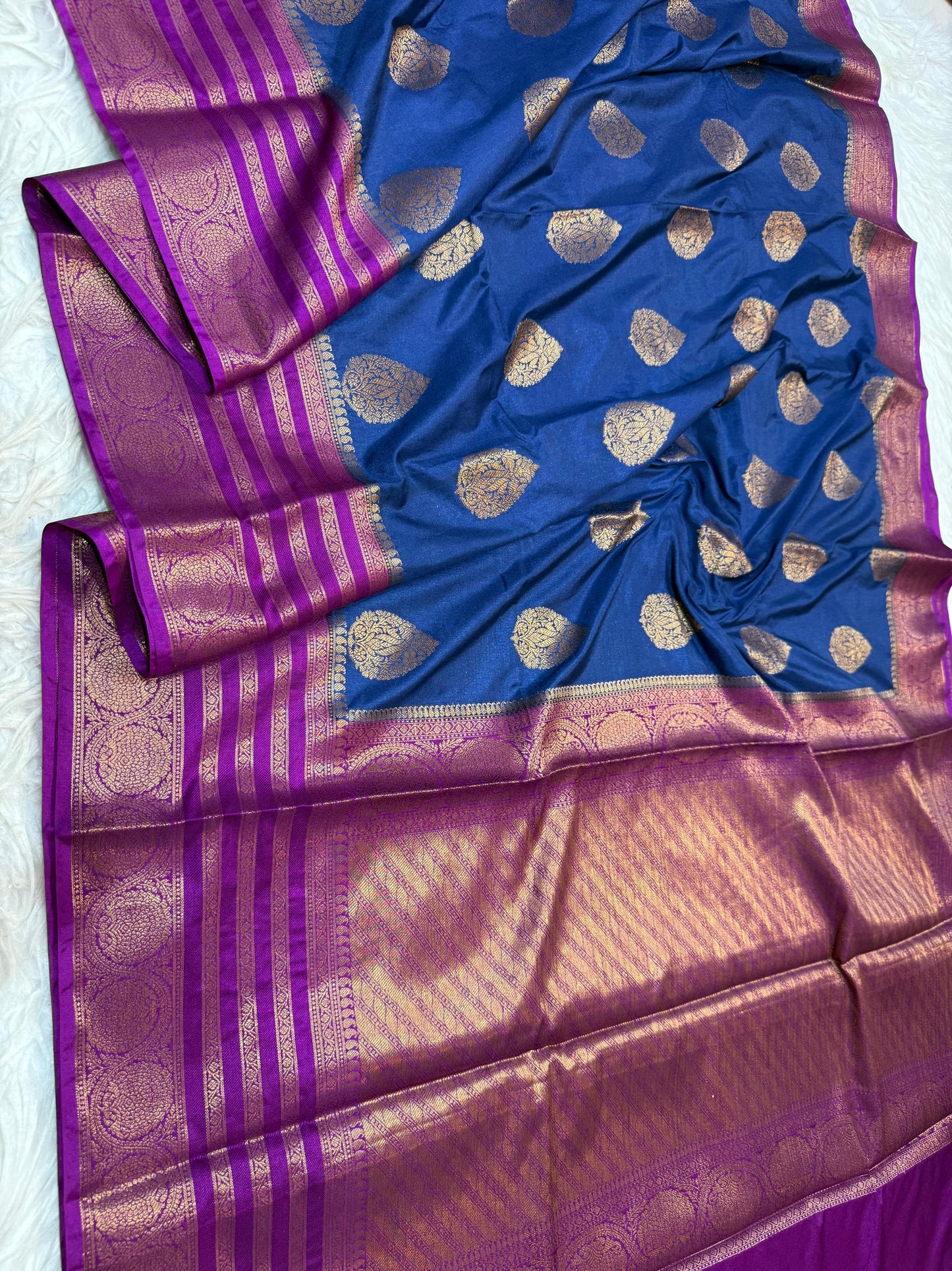 Blue And Magenta Dupion Silk Premium Banarasi Saree