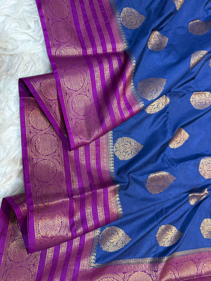 Blue And Magenta Dupion Silk Premium Banarasi Saree