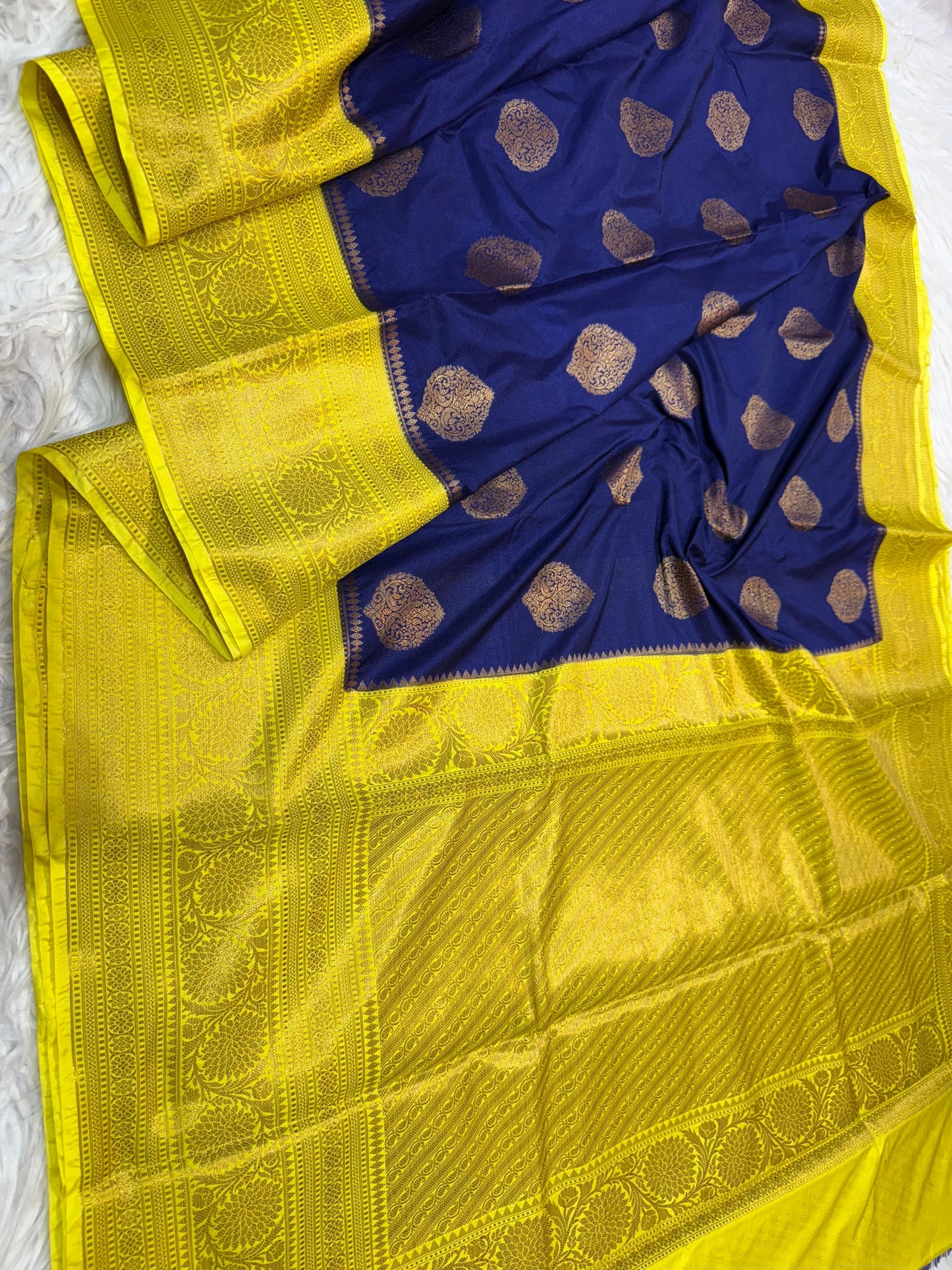Blue And Gold Dupion Silk Premium Banarasi Saree
