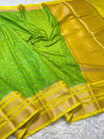 Green And Gold Dupion Silk Premium Banarasi Saree
