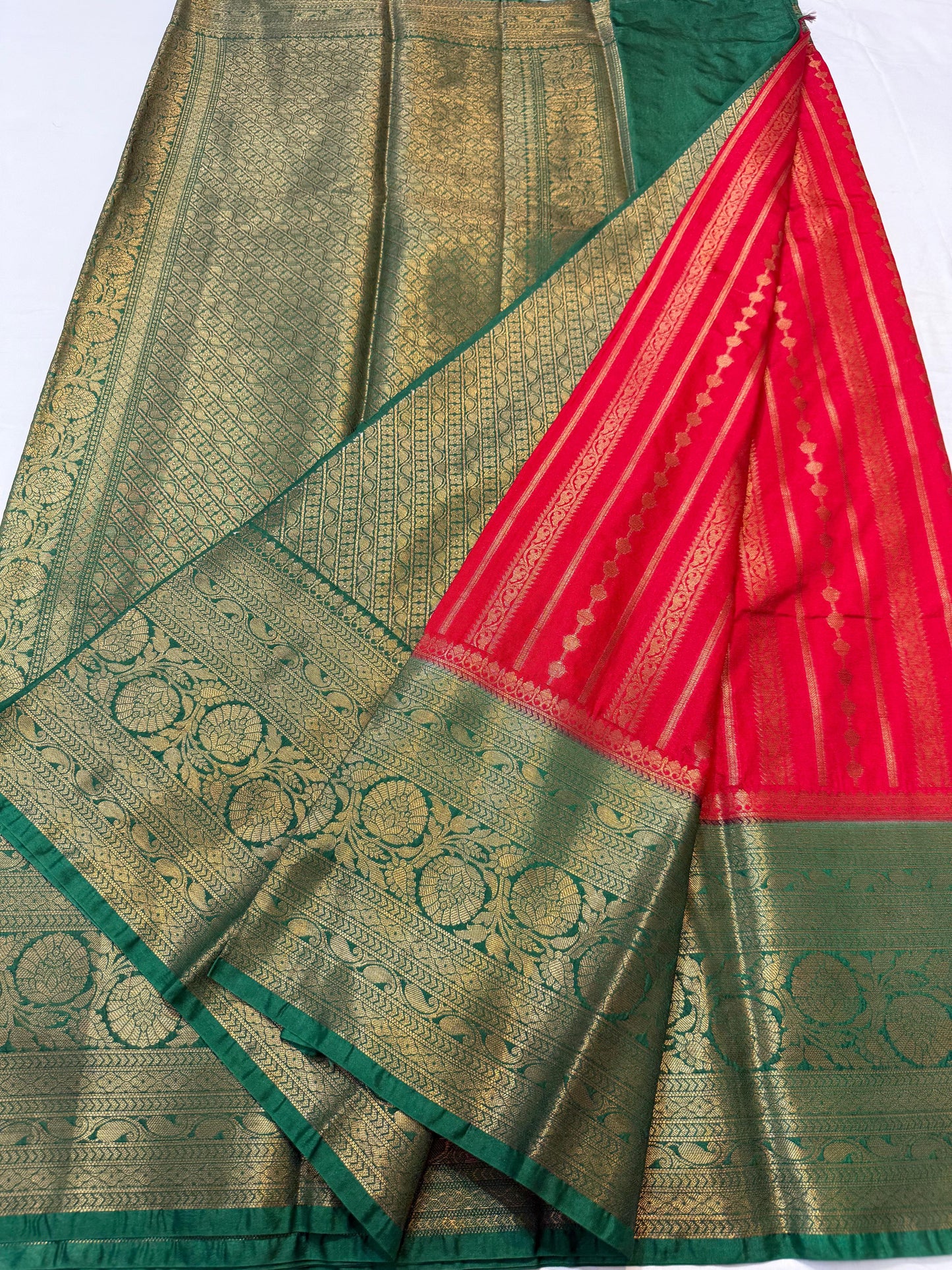 Red And Green Dupion Silk Premium Banarasi Saree