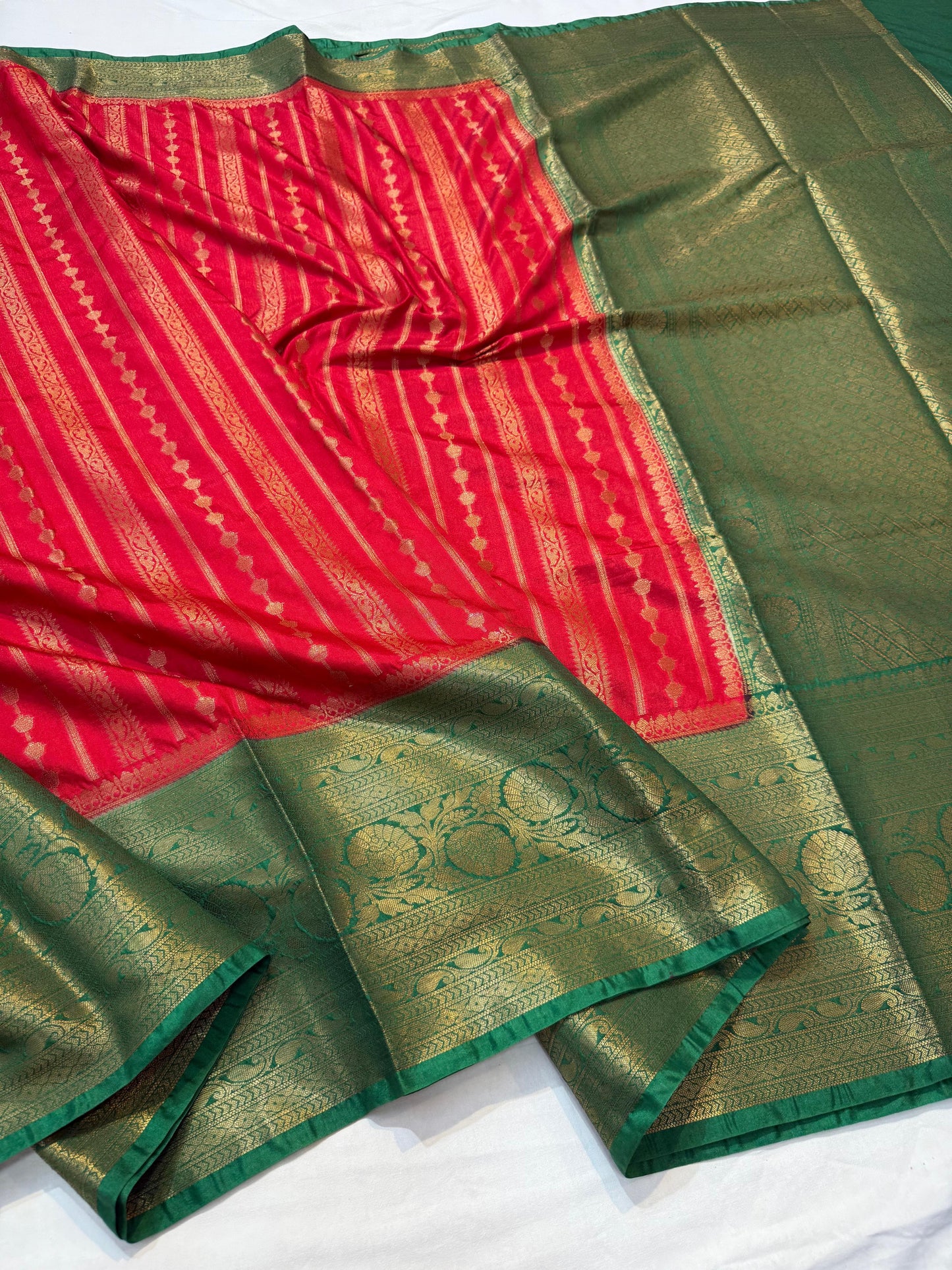 Red And Green Dupion Silk Premium Banarasi Saree