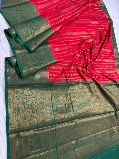 Red And Green Dupion Silk Premium Banarasi Saree