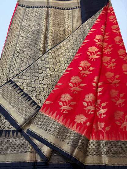 Red And Black Dupion Silk Premium Banarasi Saree