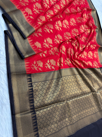 Red And Black Dupion Silk Premium Banarasi Saree