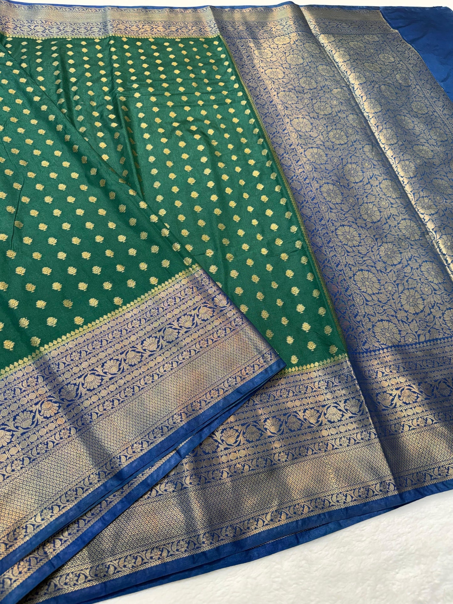 Green And Blue Dupion Silk Premium Banarasi Saree