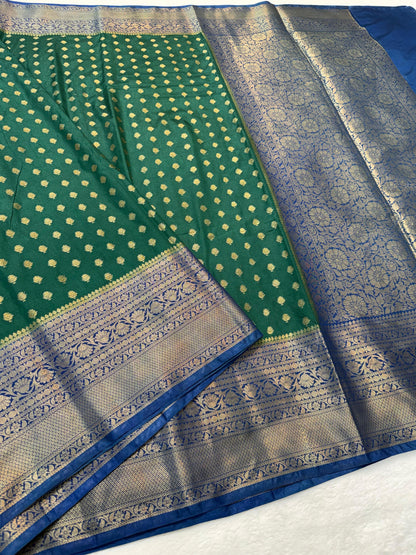 Green And Blue Dupion Silk Premium Banarasi Saree