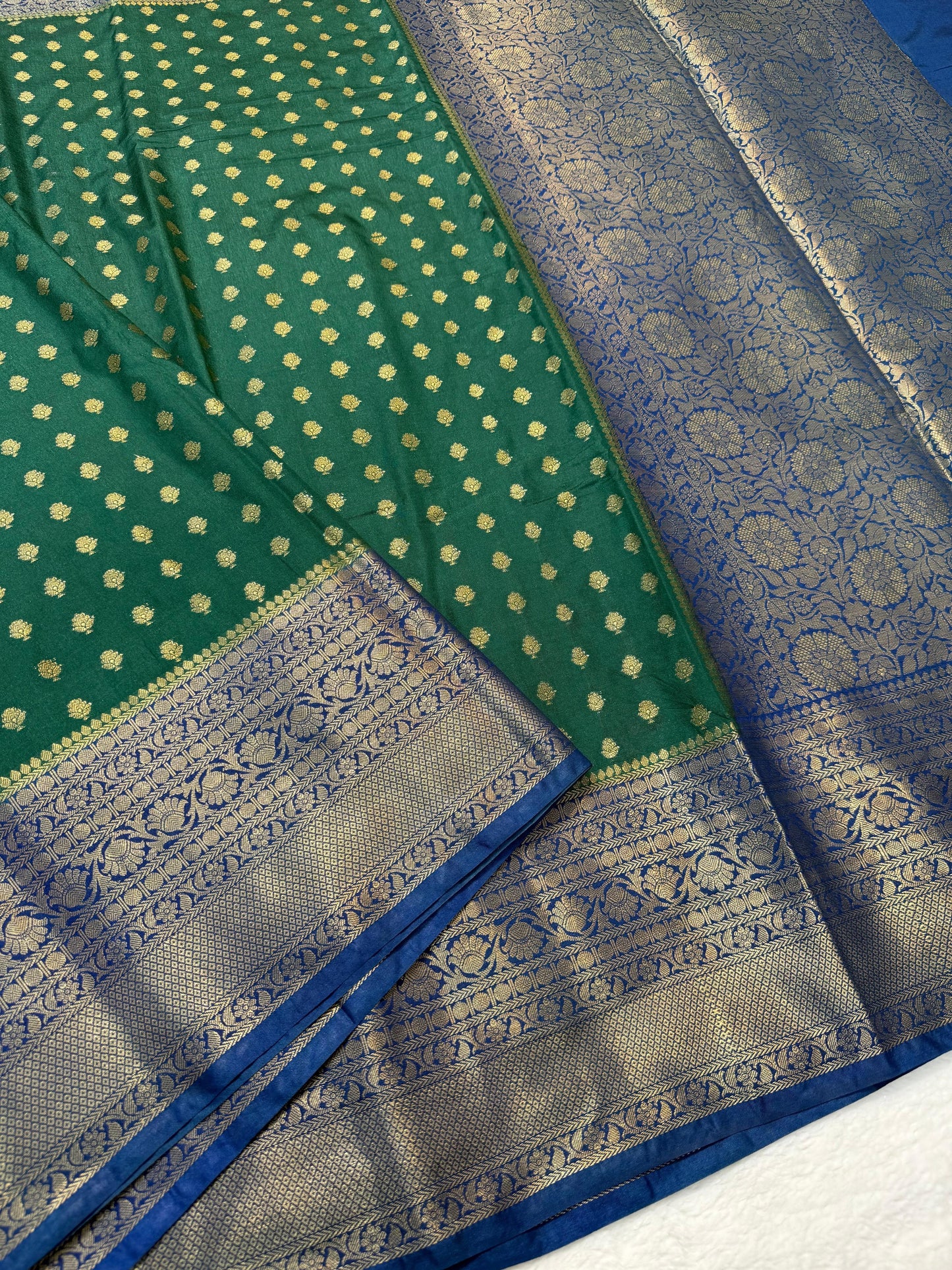 Green And Blue Dupion Silk Premium Banarasi Saree