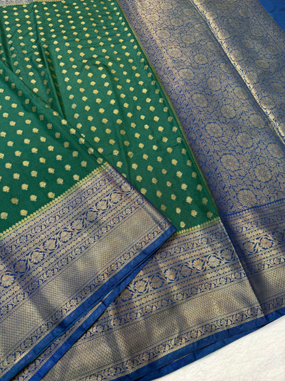Green And Blue Dupion Silk Premium Banarasi Saree