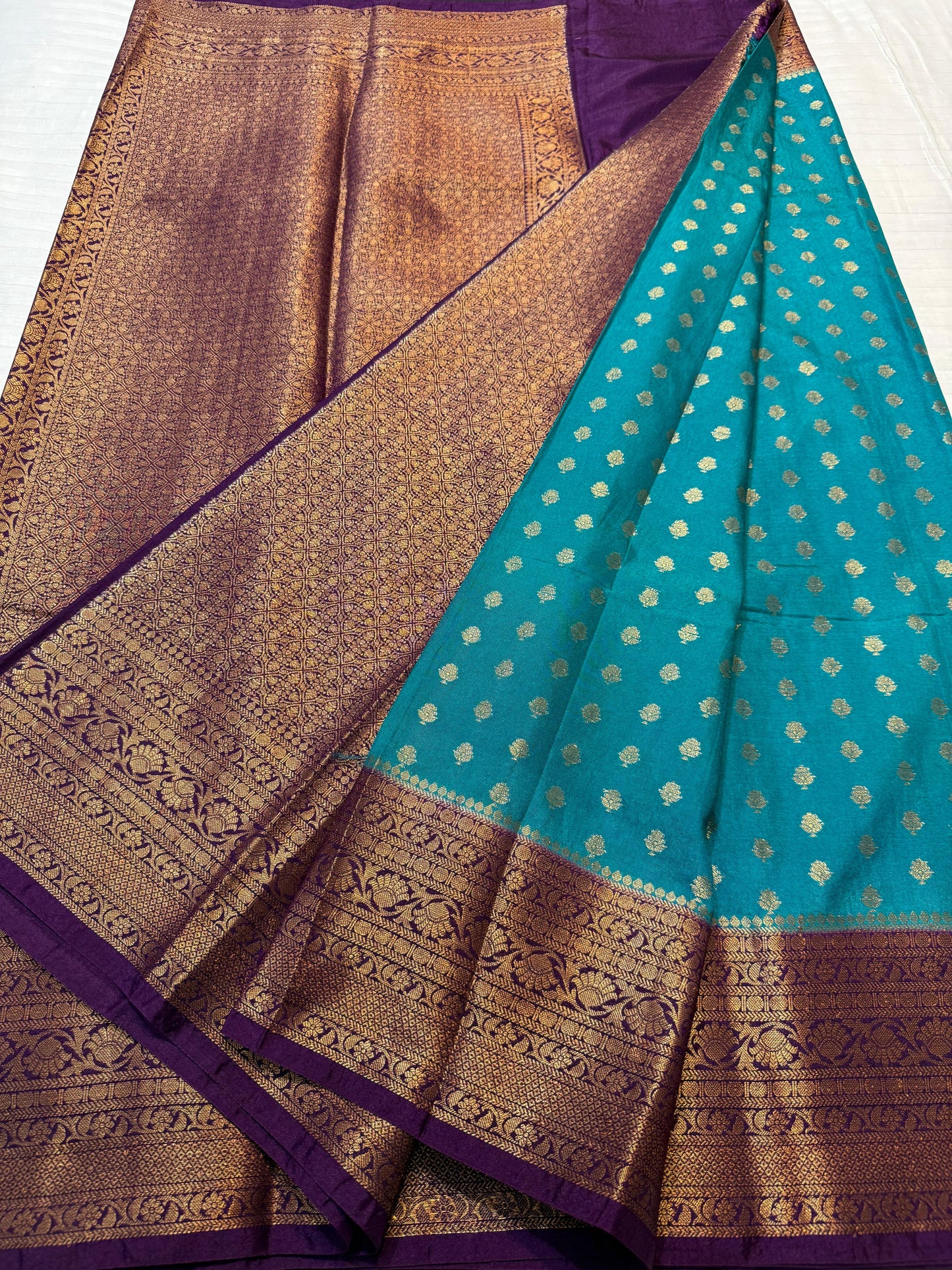 Firozi And Magenta Dupion Silk Premium Banarasi Saree