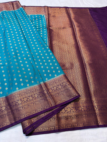 Firozi And Magenta Dupion Silk Premium Banarasi Saree