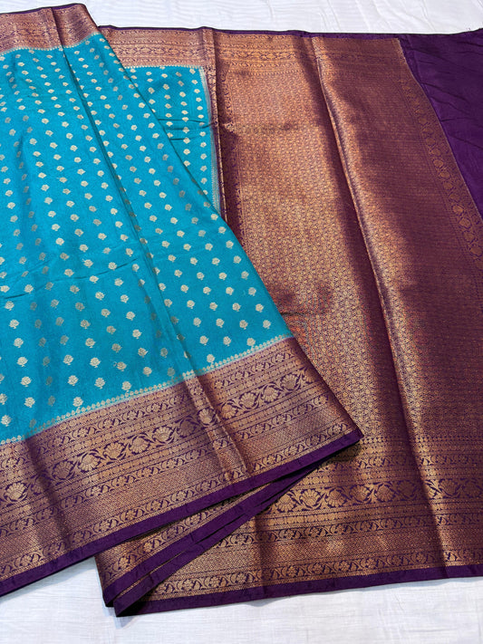 Firozi And Magenta Dupion Silk Premium Banarasi Saree