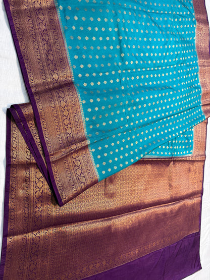 Firozi And Magenta Dupion Silk Premium Banarasi Saree