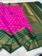 Magenta Pink And Bottole Green Dupion Silk Premium Banarasi Saree